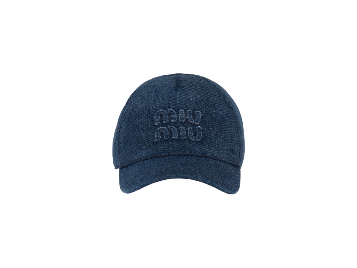 Miu Miu Denim Baseball Cap With Embroidered Logo Patch Navy