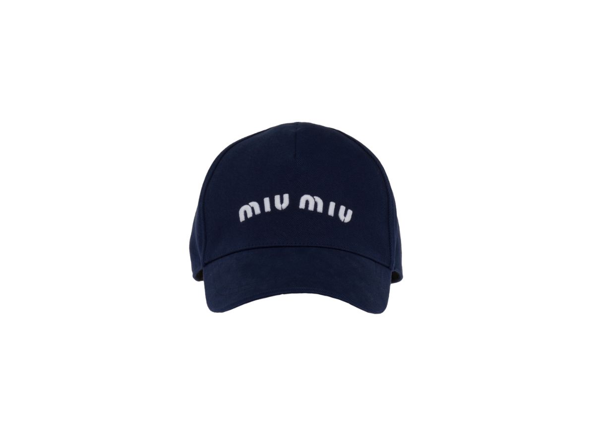 Miu Miu Drill Black Baseball Cap with White Embroidered Logo Miu Miu Drill baseball cap – Luisa World main image 2