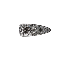 Miu Miu Duchesse Hair Clip In Fabic With Synthetic Crystals-Metal Lettering Logo Black