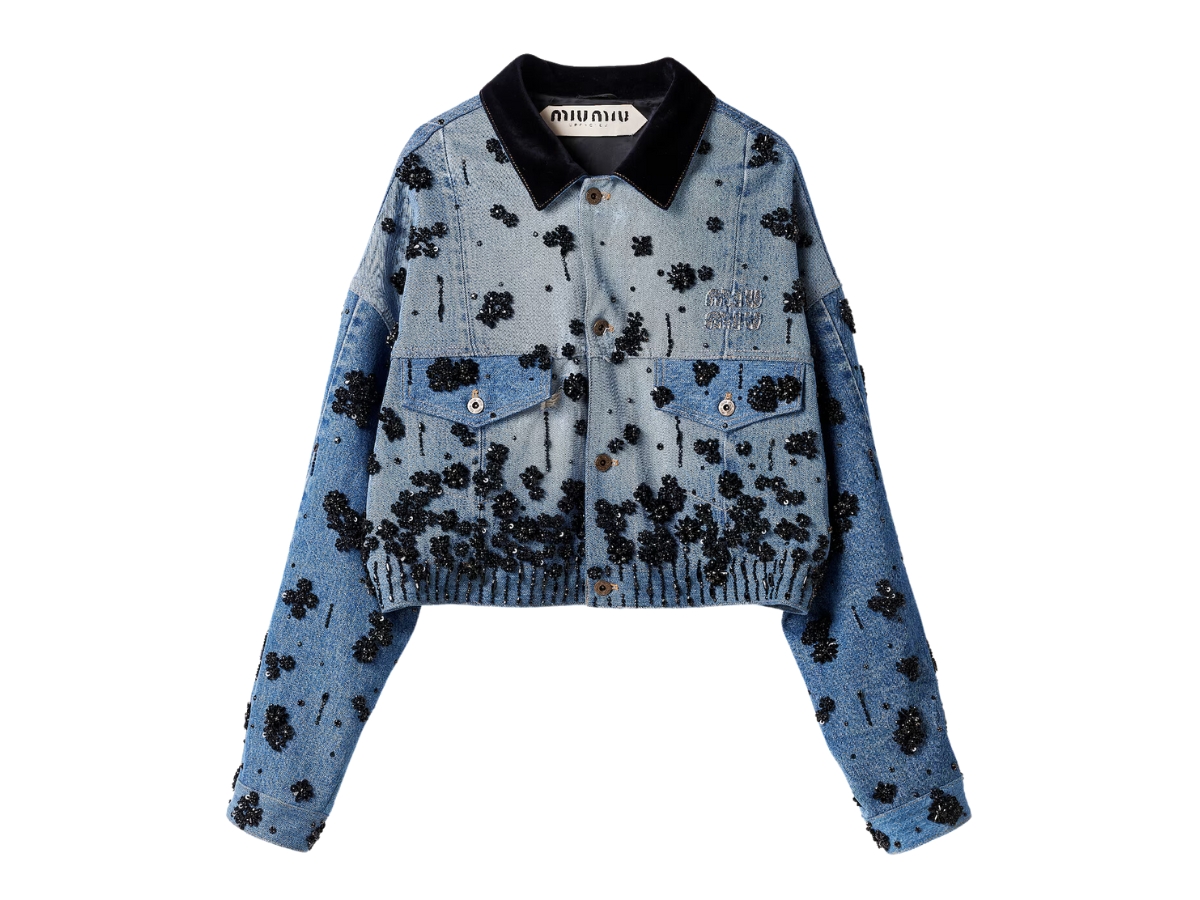ジャケット・アウター 2015AW miumiu floral denim jacket Miu Miu Embellished Denim Trucker Jacket In Classic Fit With