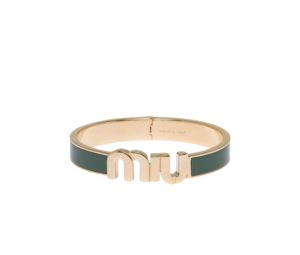 Miu Miu Enameled Metal Bracelet With Visible Logo Sage Green