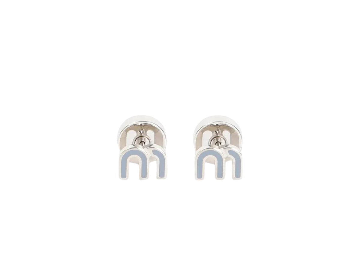 【ｍiuｍiu】Set of enameled l earrings Black Set Of Enameled Metal Earrings | Miu Miu
