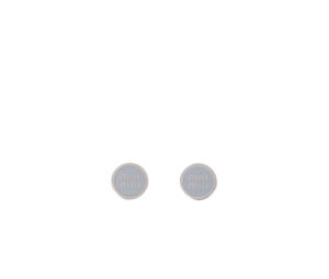 Miu Miu Enameled Metal Earrings In Metal-Visible Logo Silver-Cornflower Blue