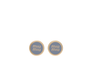 Buy Miu Miu Enameled Metal Earrings With Visible Logo Astral Blue at Sasom – Authentic and Ready to Ship