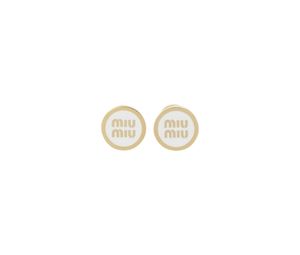 Miu Miu Enameled Metal Earrings With Visible Logo White