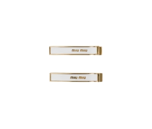 TRIOMPHE SNAP HAIR CLIP IN BRASS WITH GOLD FINISH, CALFSKIN AND STEEL - TAN  / GOLD