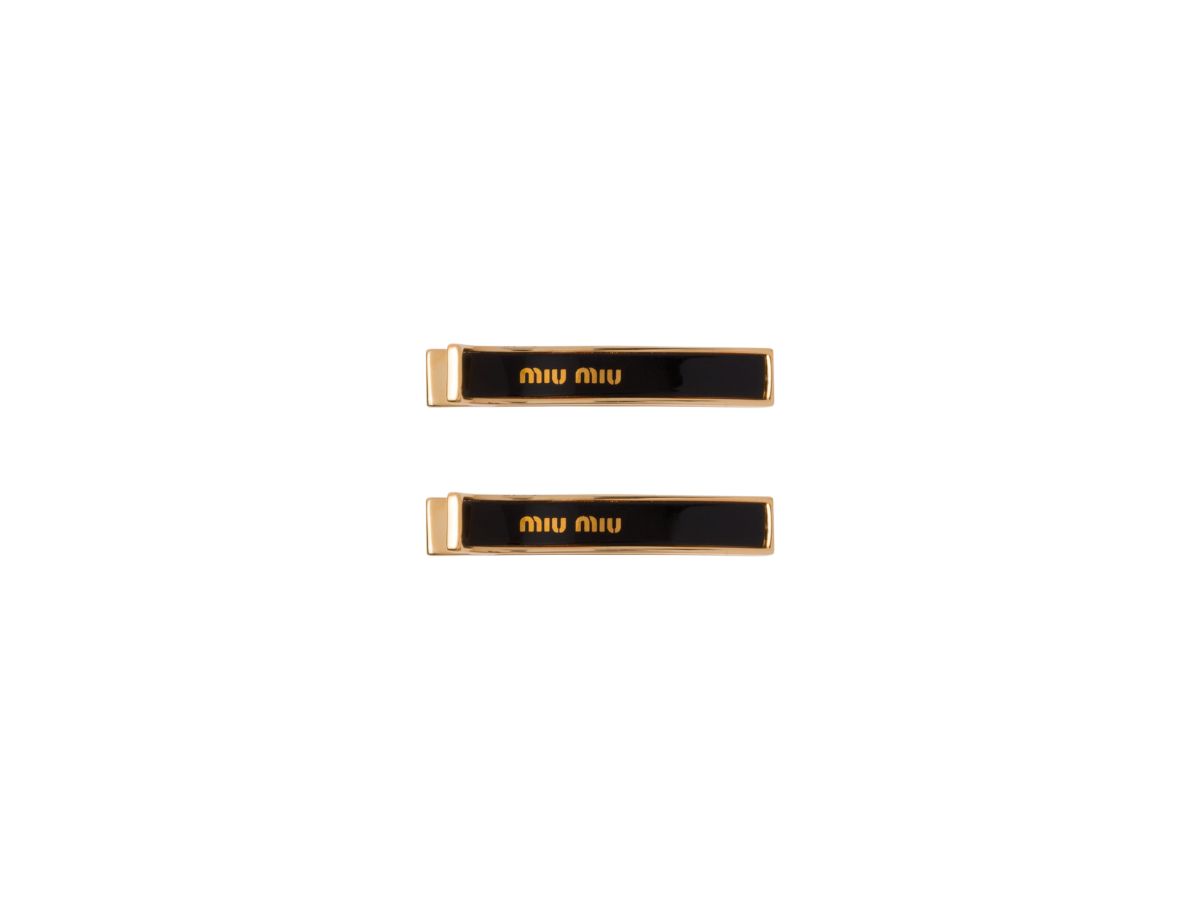 ヘアアクセサリー MiuMiu 24FW Miu Miu 5JF136 2F6T F0002 Enamel l Hair Clip Miu Miu Enameled Metal Hair Clips With Metal Lettering Logo