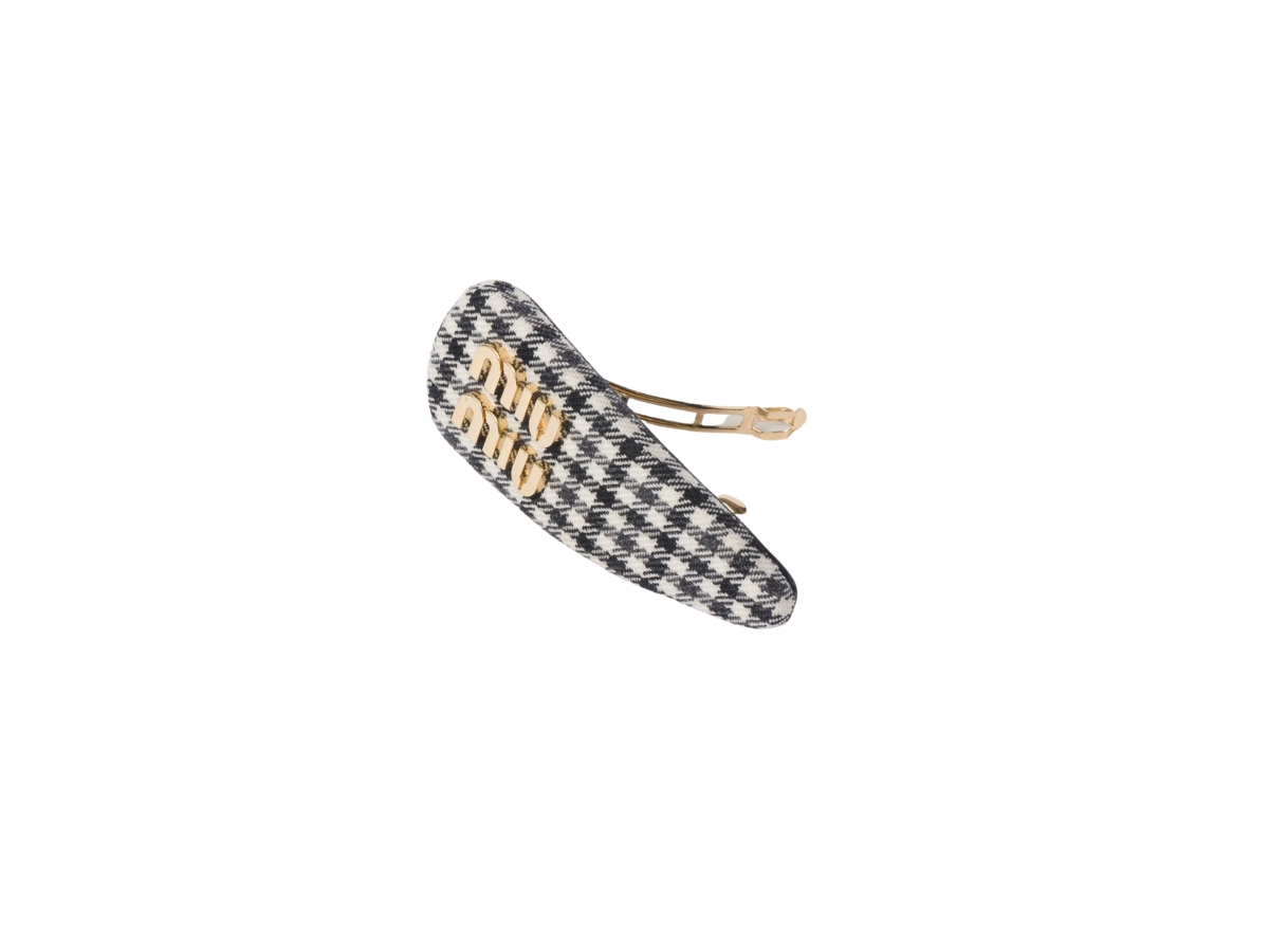 Miu Miu Black & White Plaid Hair Clip With Gold-Tone Logo Embellishment White Hair Clip Set | Miu Miu main image 3