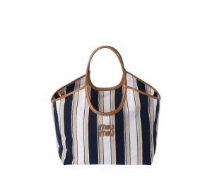 Buy Miu Miu Ivy Canneté Fabric Bag With Leather Lettering Logo And Gold-Tone Hardware Blue Sand at Sasom – Authentic and Ready to Ship
