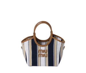 Buy Miu Miu Ivy Jacquard Fabric Bag With Leather Lettering Logo And Gold-Tone Hardware Blue Sand at Sasom – Authentic and Ready to Ship