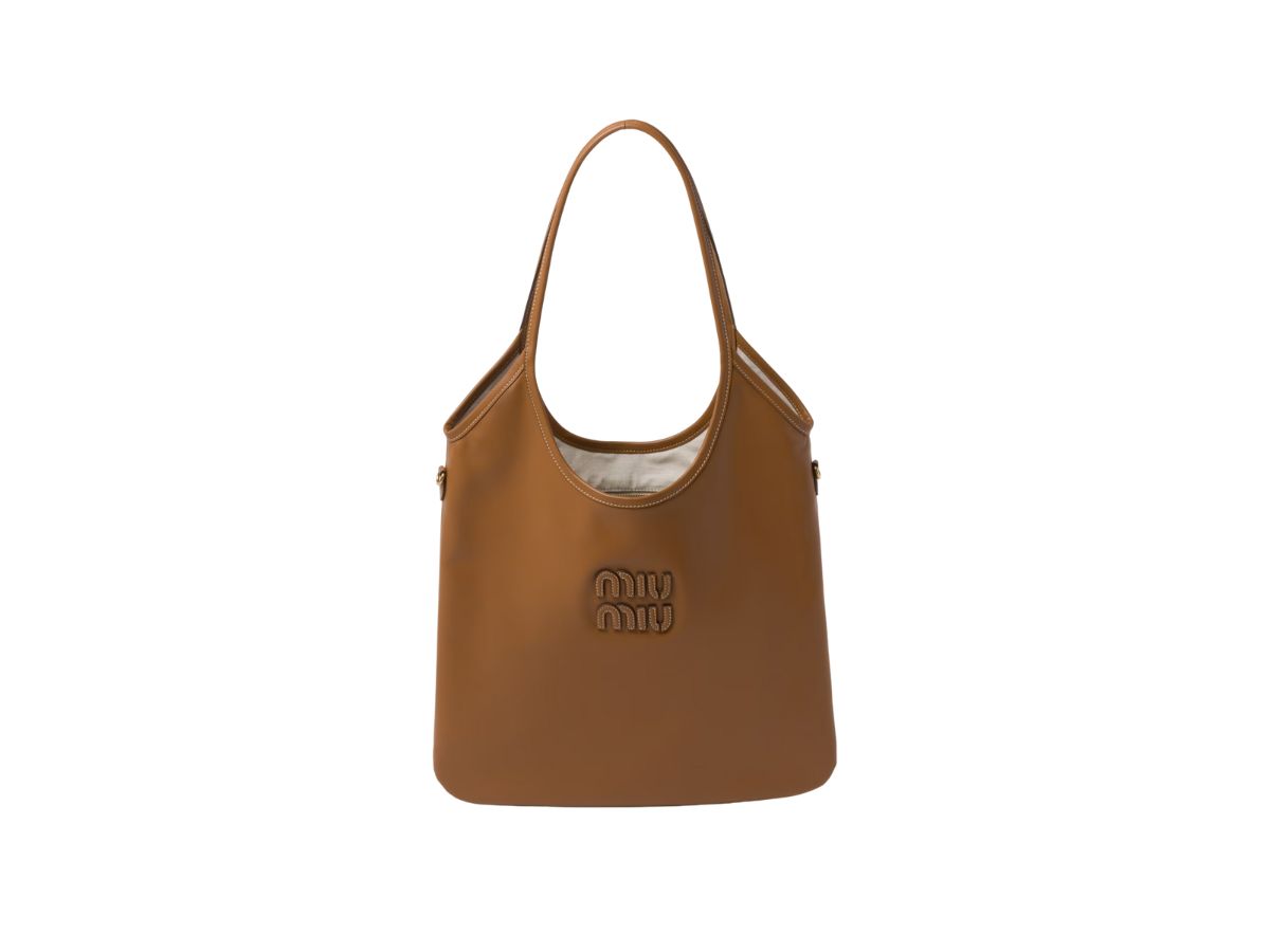 Miu Miu Ivy Leather Bag With Leather Lettering Logo And Gold