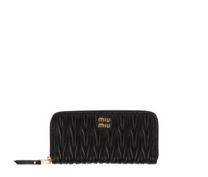 Buy Miu Miu Large Matelassé Nappa Leather Wallet With Metal Lettering Logo Black at Sasom – Authentic and Ready to Ship