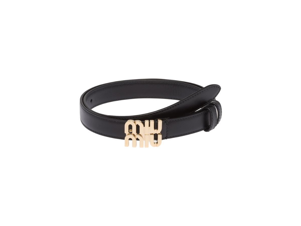 Miu Miu Leather Belt With Metal Logo Buckle Black
