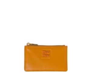 Buy Miu Miu Leather Envelope Wallet In Leather With Varnished Metal Lettering Logo Pomegranate Yellow at Sasom – Authentic and Ready to Ship