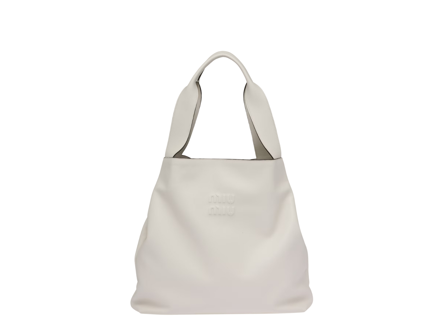 Miu Miu Leather Hobo Bag With Embossed Lettering Logo And Re-Nylon 