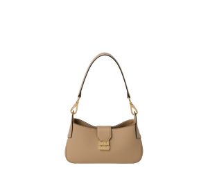 Buy Miu Miu Leather Hobo Bag With Metal Lettering Logo And Gold-Tone Hardware Sand Beige at Sasom – Authentic and Ready to Ship