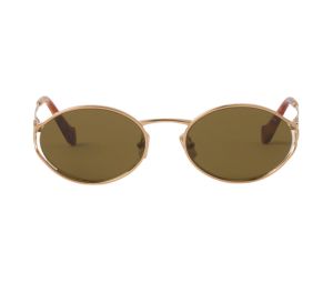 Miu Miu Logo Sunglasses In Brass Metal Frame With Loden Lenses