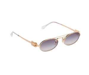 Miu Miu Logo Sunglasses In Gold Metal Frame With Gradient Iris Lenses