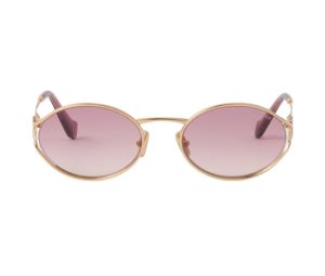 Miu Miu Logo Sunglasses In Gold Metal Frame With Pink Beg Shaded Lenses