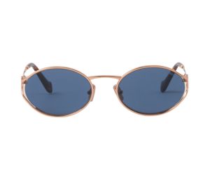 Miu Miu Logo Sunglasses In Rose Gold Metal Frame With Blue Lenses