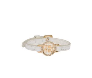 Buy Miu Miu Madras Leather Bracelet With Visible Logo White at Sasom – Authentic and Ready to Ship