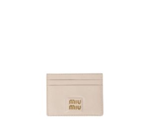 Miu Miu Madras Leather Card Holder With Metal Lettering Logo Raw White