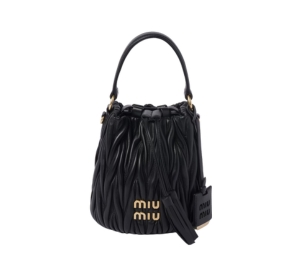 Miu Miu Matelassé Nappa Leather Bucket Bag In Leather With Gold-Tone-Steel Hardware Black
