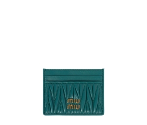 Miu Miu Matelassé Nappa Leather Card Holder In Leather With Metal Lettering Logo Lagoon Blue