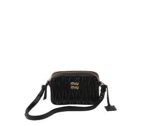 Miu Miu Matelassé Nappa Leather Shoulder Bag In Leather With Metal Lettering Logo-Gold-Tone Hardware Black