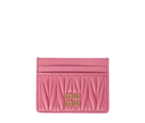Miu Miu Matelasse Nappa Leather Card Holder In Leather With Metal Lettering Logo Begonia Pink