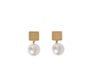 Miu Miu Metal And Synthetic Pearl Earrings Gold Cream