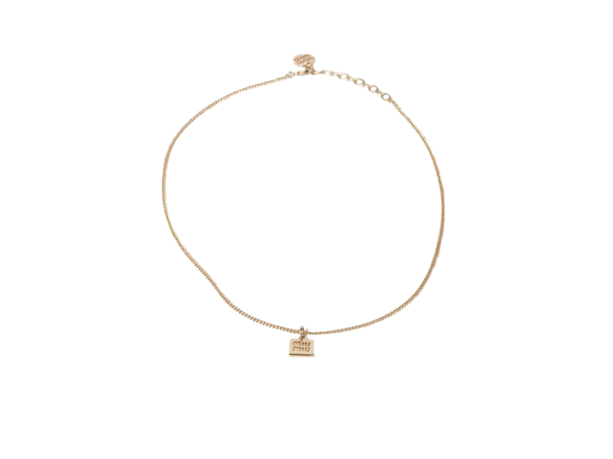 Miu Miu Metal Necklace In Logo-Engraved Metal Pendant Gold