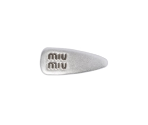 Miu Miu Nappa Leather Hair Clip In Leather With Metal Lettering Logo Silver