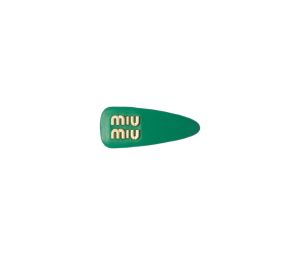 Miu Miu Nappa Leather Hair Clip With Metal Lettering Logo Mango