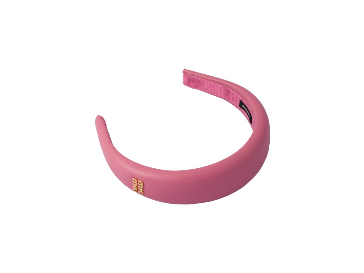 Miu Miu Pink Logo Satin Padded Headband Miu Miu Bridal logo patent leather headband Miu Miu main image 2