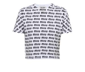 Miu Miu Cotton Jersey T-Shirt With Embroidered Logo White