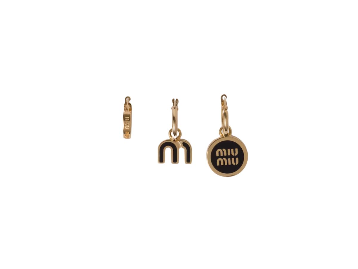 関税込!【MIU MIU】BLACK AND GOLD L EARRINGS Miu Gold Tone Earrings | Editorialist