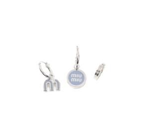 Miu Miu Set Of Enameled Metal Earrings With Visible Logo Blue