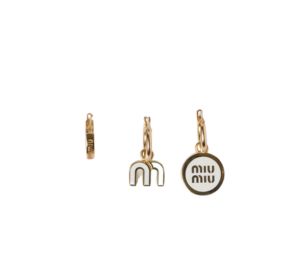 Miu Miu Set Of Enameled Metal Earrings With Visible Logo White