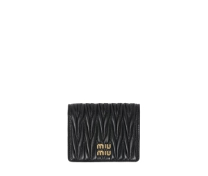 Miu Miu Small Matelassé Nappa Leather Wallet In Leather With Metal Lettering Logo Black