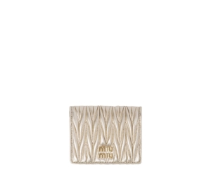 Miu Miu Small Matelassé Nappa Leather Wallet In Leather With Metal Lettering Logo Pyrite