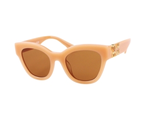 Miu Miu SMU-01Y-F-14H-2Z1-51 Sunglasses In Caramel Acetate Frame Gold Lettering With Yellow Lenses