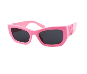 Miu Miu SMU-09W-18C-5S0-53 Sunglasses In Pink Acetate Frame-Lettering With Grey Lenses