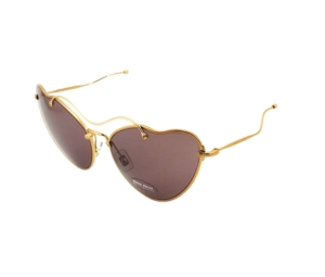 Miu Miu SMU-55R-65-7OE-6X1 Sunglasses In Gold Metal Frame With Curve Detail-Pink Lenses