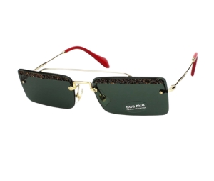 Miu Miu SMU-59T-58-KI6-301 Sunglasses In Gold-Red Metal Frame With Green Lenses