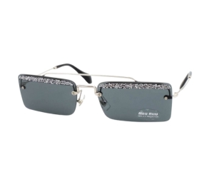 Miu Miu SMU-59T-58-KJL-1A1 Sunglasses In Silver-Black Metal Frame With Blue Lenses