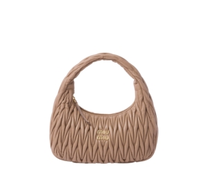 Miu Miu Leather Hobo Bag With Embossed Lettering Logo With Gold