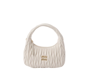 Buy Miu Miu Wander Matelassé Nappa Leather Hobo Bag In Metal Lettering Logo-Gold Tone Hardware White at Sasom – Authentic and Ready to Ship