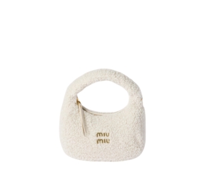 Buy Miu Miu Wander Shearling Hobo Bag With Gold-Tone Steel Finish Metal Hardware Ivory at Sasom – Authentic and Ready to Ship