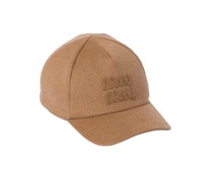 Miu Miu Wool Baseball Cap With Embroidered Graphic Logo Patch Camel Brown